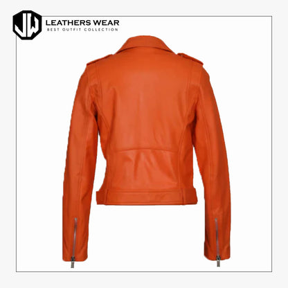 Orange Leather Biker Jacket