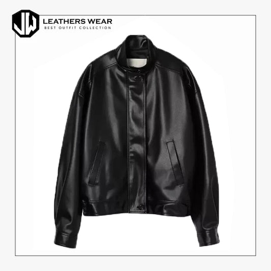 Oversized Leather Bomber Jacket