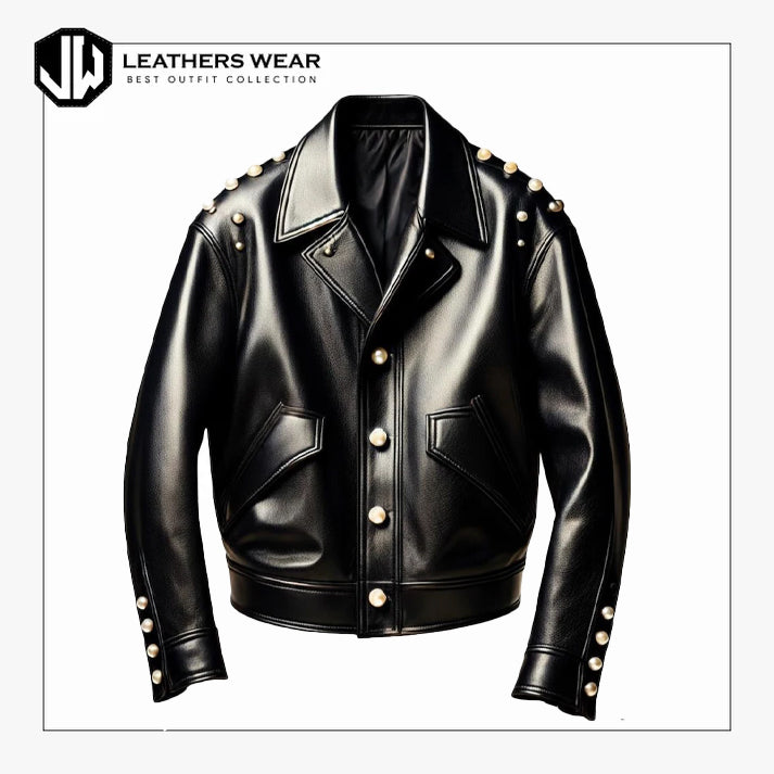 Pearl Studded Black Vegan Leather Jacket