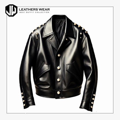 Pearl Studded Black Vegan Leather Jacket