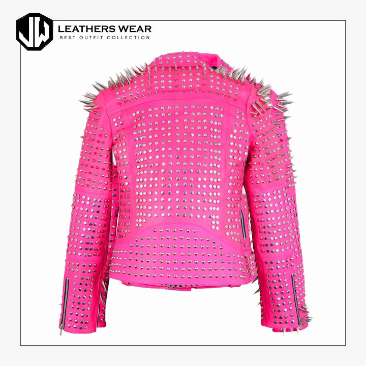 Pink Studded Leather Jacket Womens