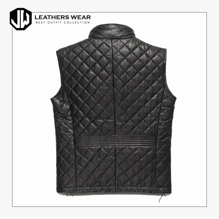 Quilted Mens Black Leather Vest