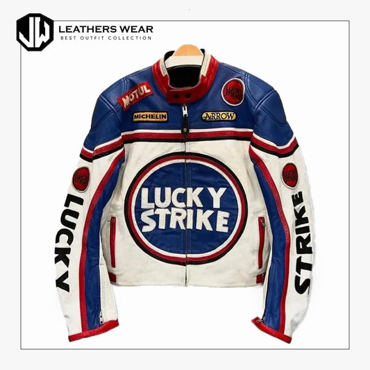 Racing Strike Blue Biker Jacket