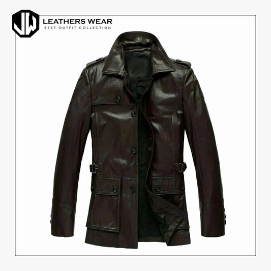 Real Leather Short Trench Coat