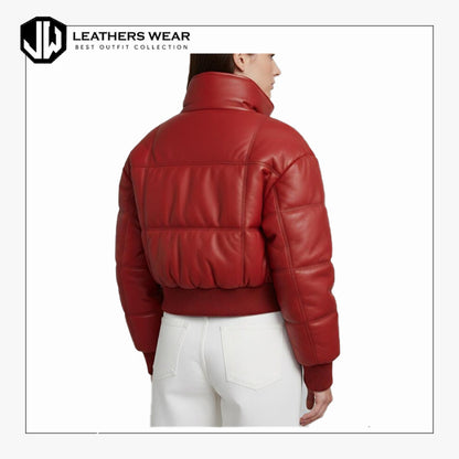 Red Cropped Leather Jacket Women