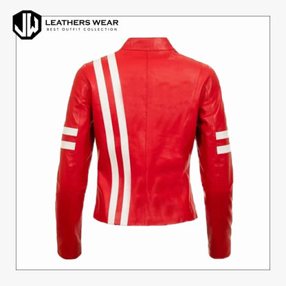 Red Leather Biker Jacket Women