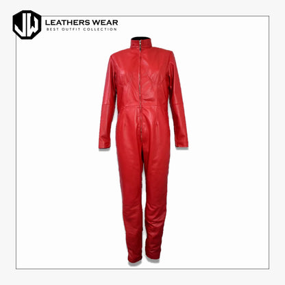 Red Leather Biker Jumpsuit