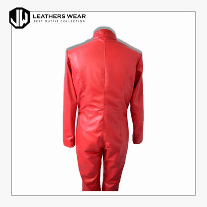 Red Leather Biker Jumpsuit