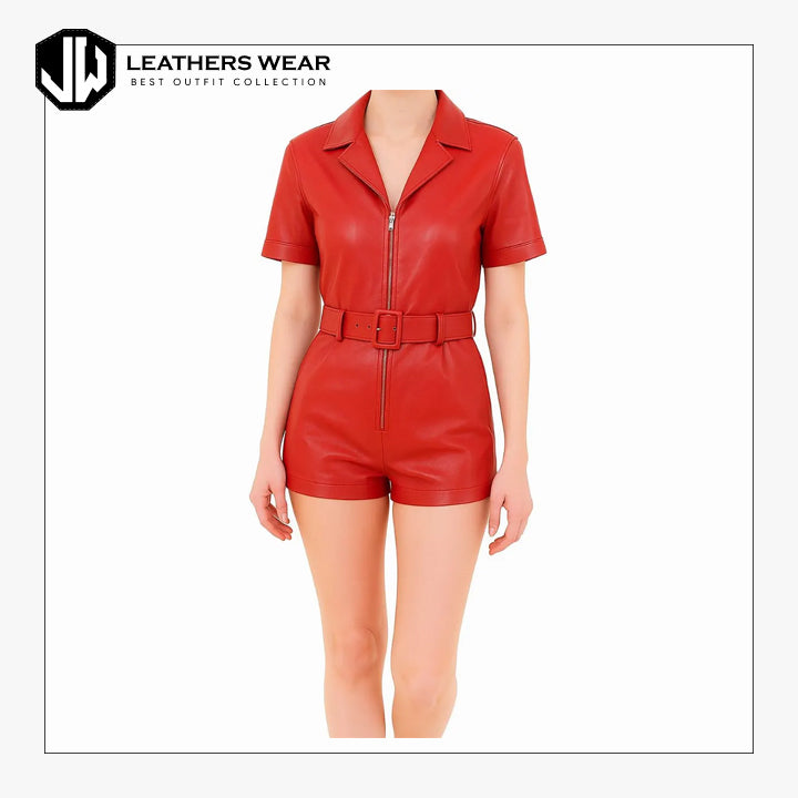Red Leather Romper