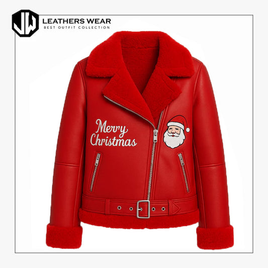 Red Merry Christmas Leather Jacket