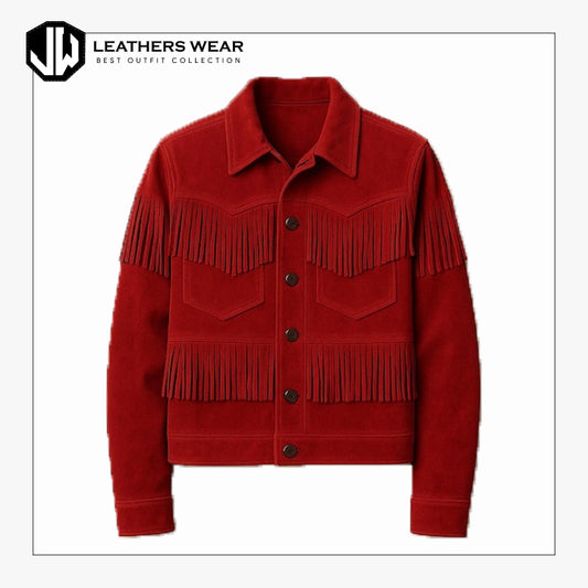 Red Suede Western Fringe Jacket