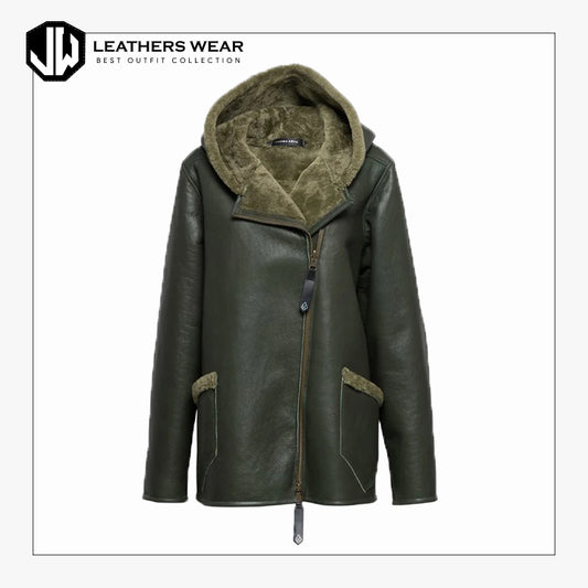 Shearling Coat Green Leathers Wear