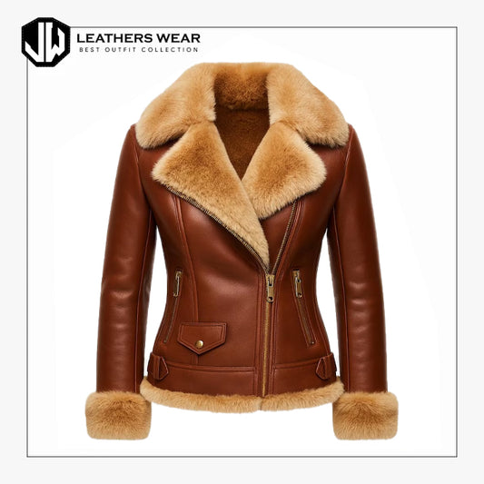 Shearling Leather Bomber Jacket Womens