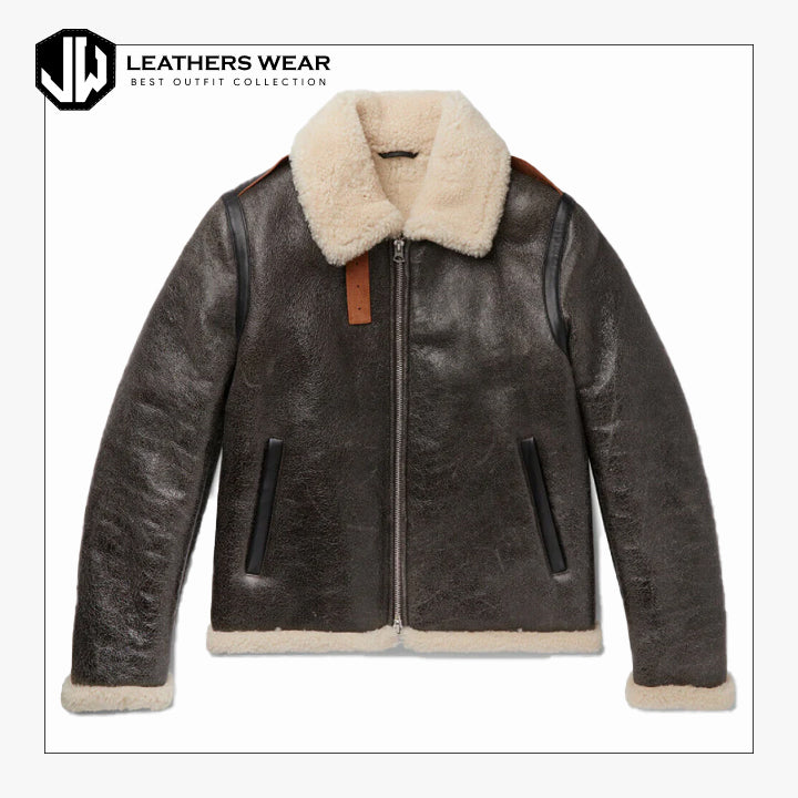 Shearling Lined Textured Leather Jacket