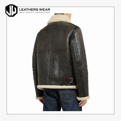 Shearling Lined Textured Leather Jacket