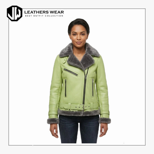 Shearling Pastel Green Leather Jacket