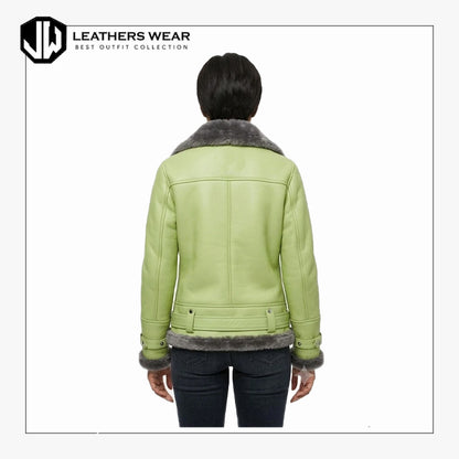 Shearling Pastel Green Leather Jacket