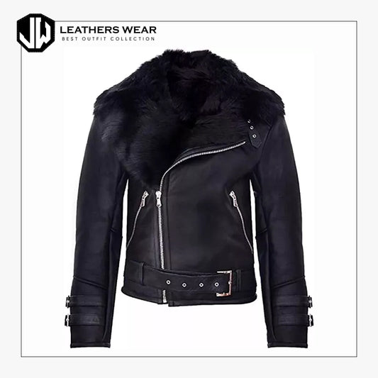 Sheepskin Real Bomber Leather Biker Jacket