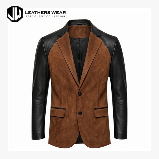 Slim Fit Leather Blazer Men