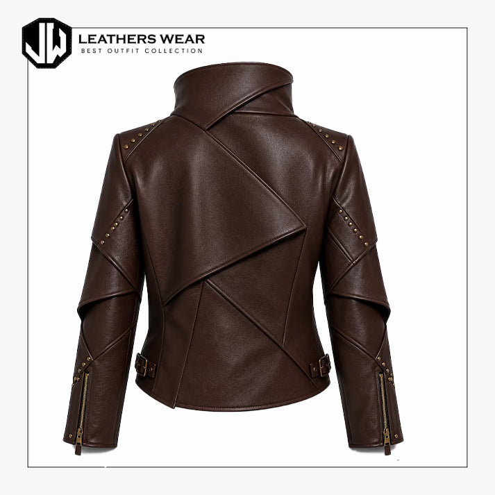 Studded Brown Leather Jacket Women