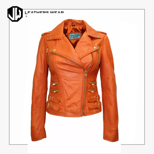 Studded Leather Jacket Orange