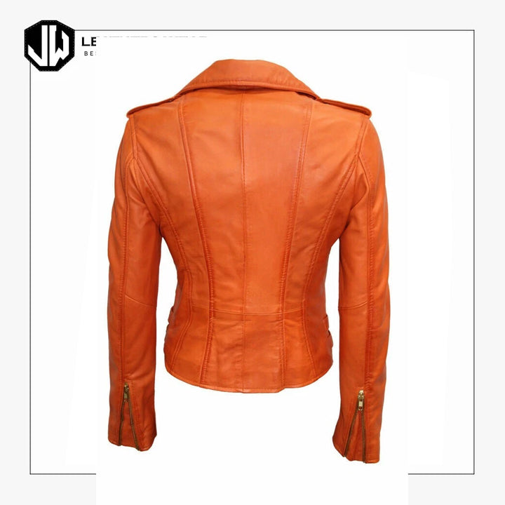 Studded Leather Jacket Orange