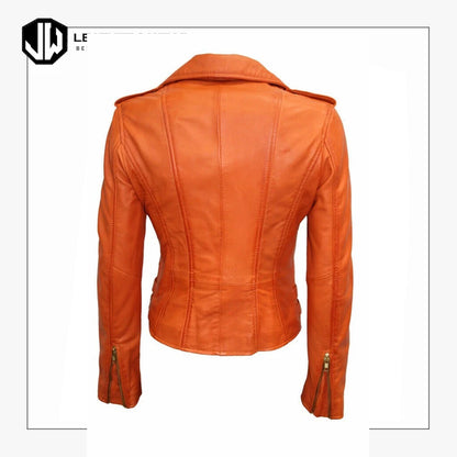 Studded Leather Jacket Orange