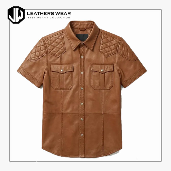 Tan Brown Leather Shirt for Men