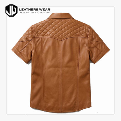 Tan Brown Leather Shirt for Men