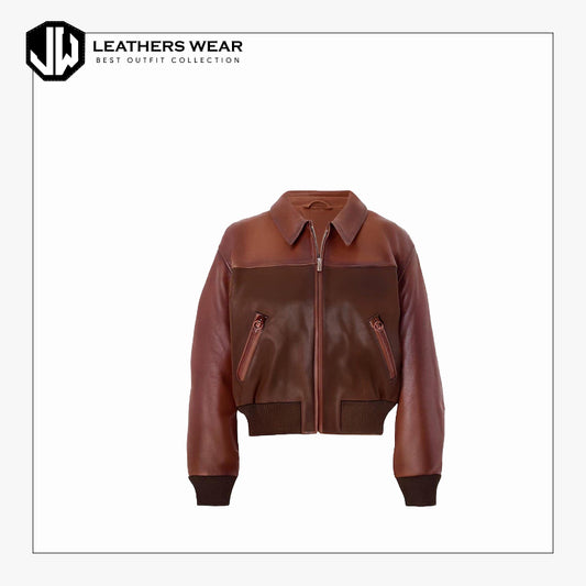 Two-Tone Brown Aviator Leather Jacket