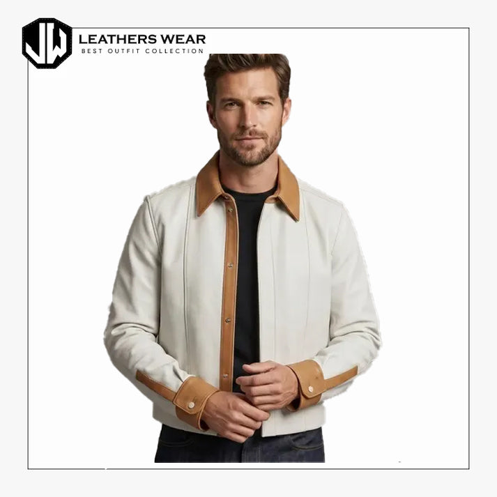 Two Tone Leather Shirt Men