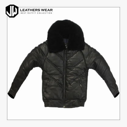 V Bomber Sheepskin Leather Jacket