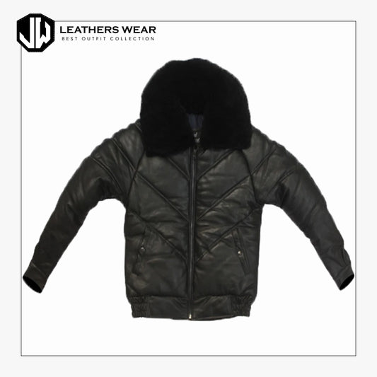 V Bomber Sheepskin Leather Jacket