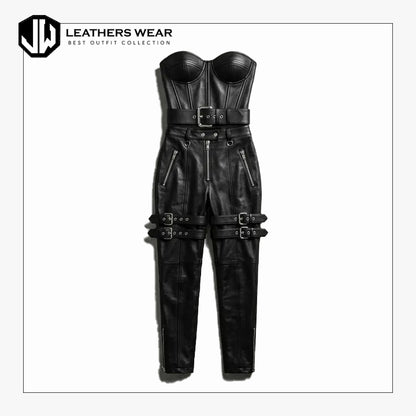 Vegan Leather Strapless Bustier Romper