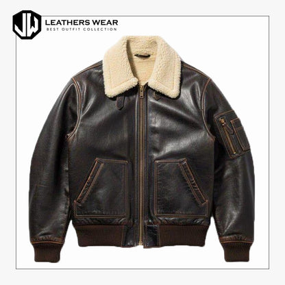 Vintage Brown Leather Bomber Jacket