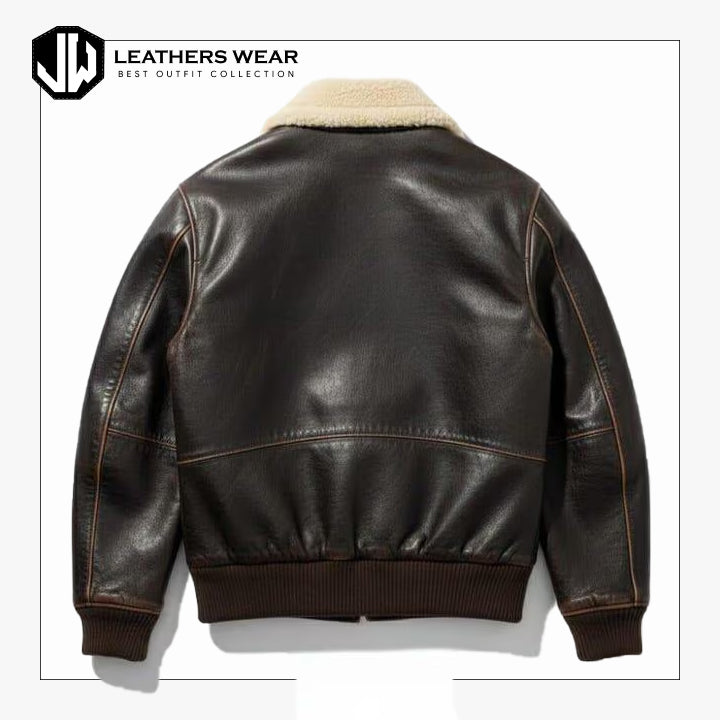 Vintage Brown Leather Bomber Jacket