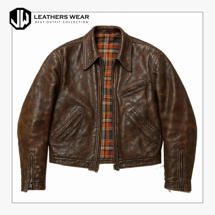 Vintage Distressed Brown Leather Jacket