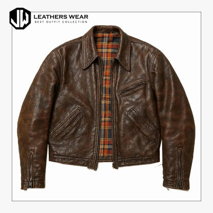 Vintage Distressed Brown Leather Jacket