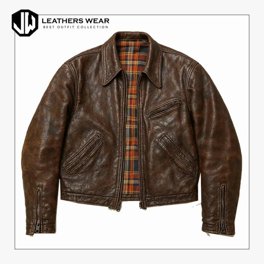 Vintage Distressed Brown Leather Jacket
