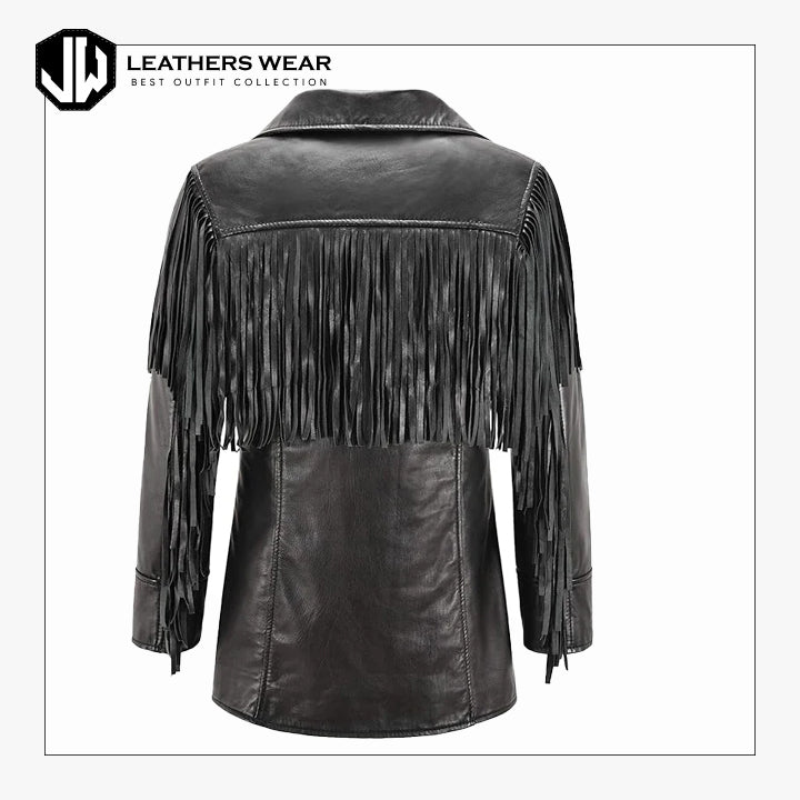 Western Fringe Leather Jacket Black