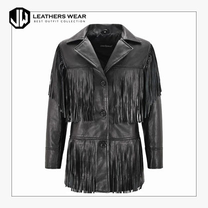 Western Fringe Leather Jacket Black