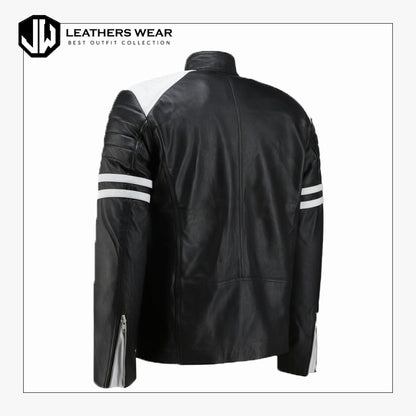 White And Black Biker Style Leather Jacket