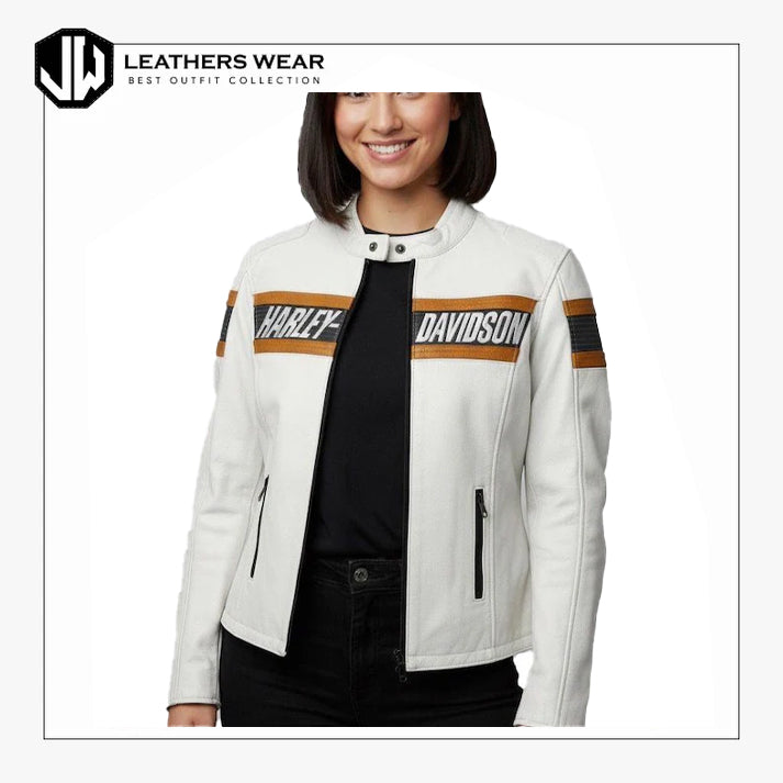 White Leather Harley Davidson Jacket
