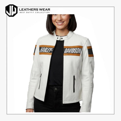 White Leather Harley Davidson Jacket