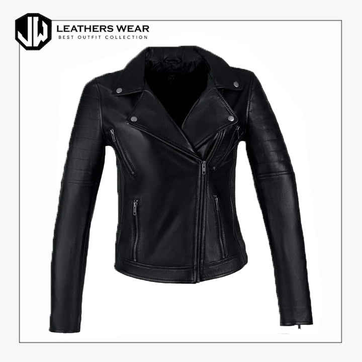 Women Black Leather Bomber Jacket