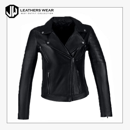 Women Black Leather Bomber Jacket