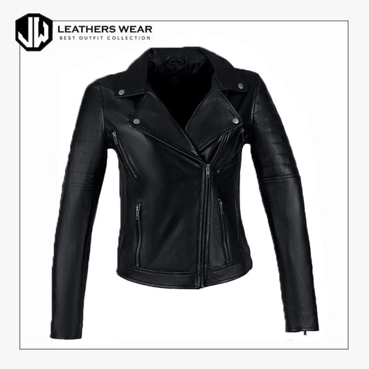 Women Black Leather Bomber Jacket