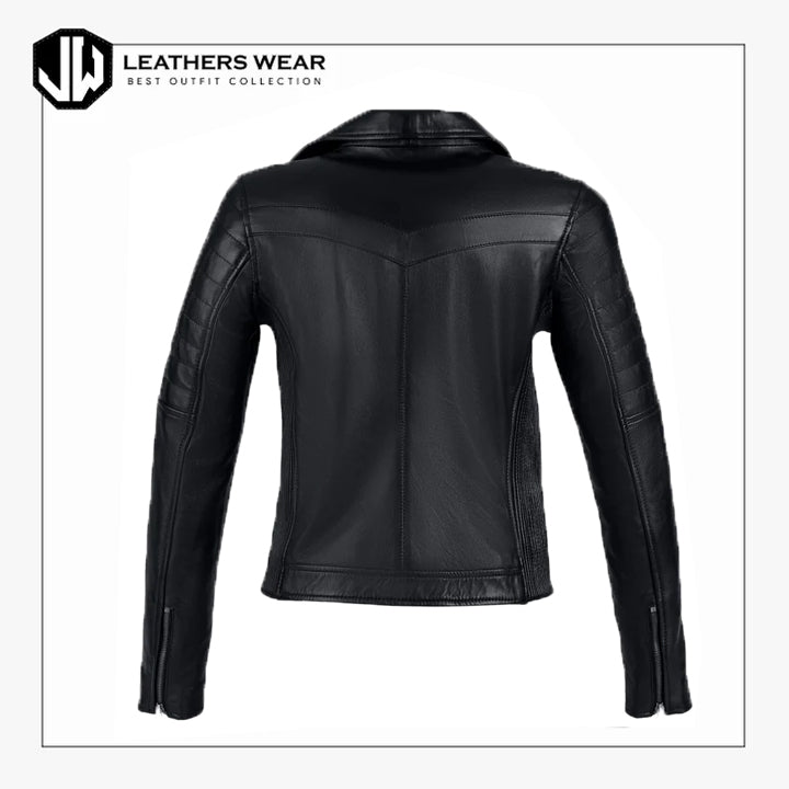Women Black Leather Bomber Jacket