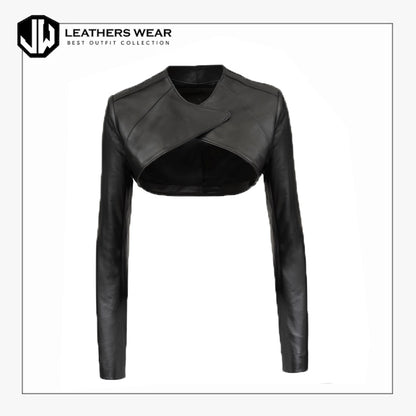 Women Black Leather Short Jacket