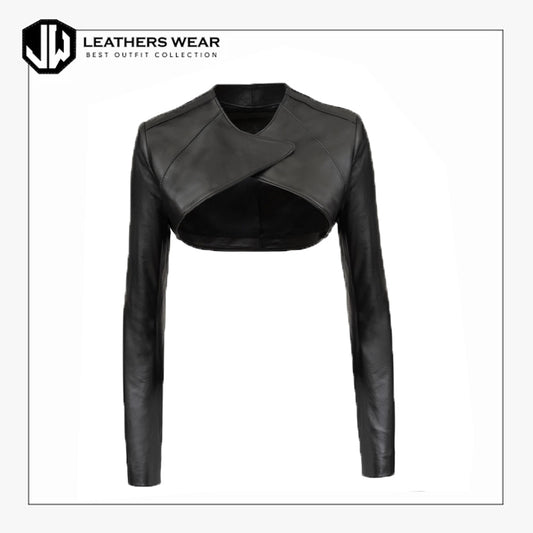 Women Black Leather Short Jacket
